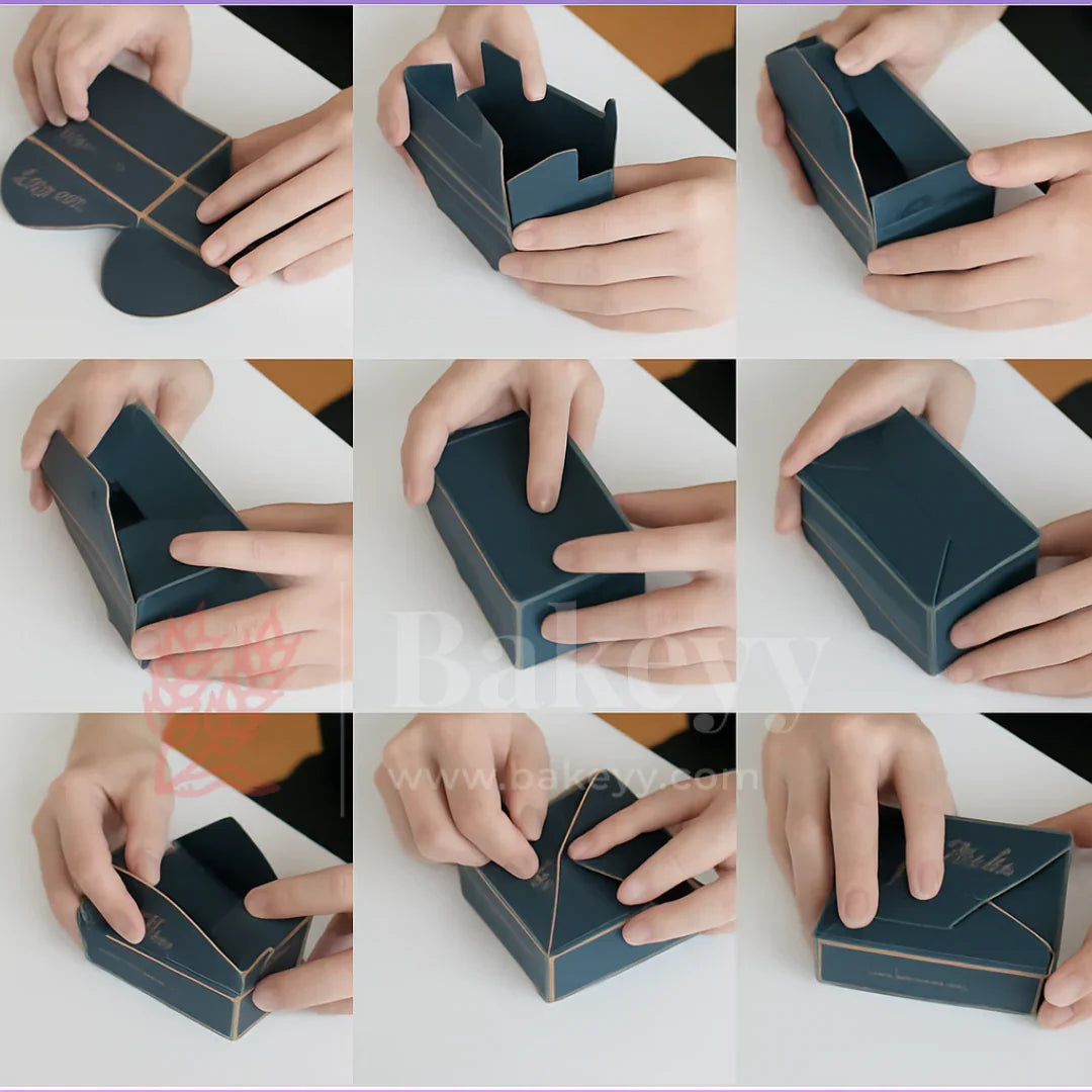 Luxury Navy Blue Foldable Gift Box with Leather Handles | Pack of 10