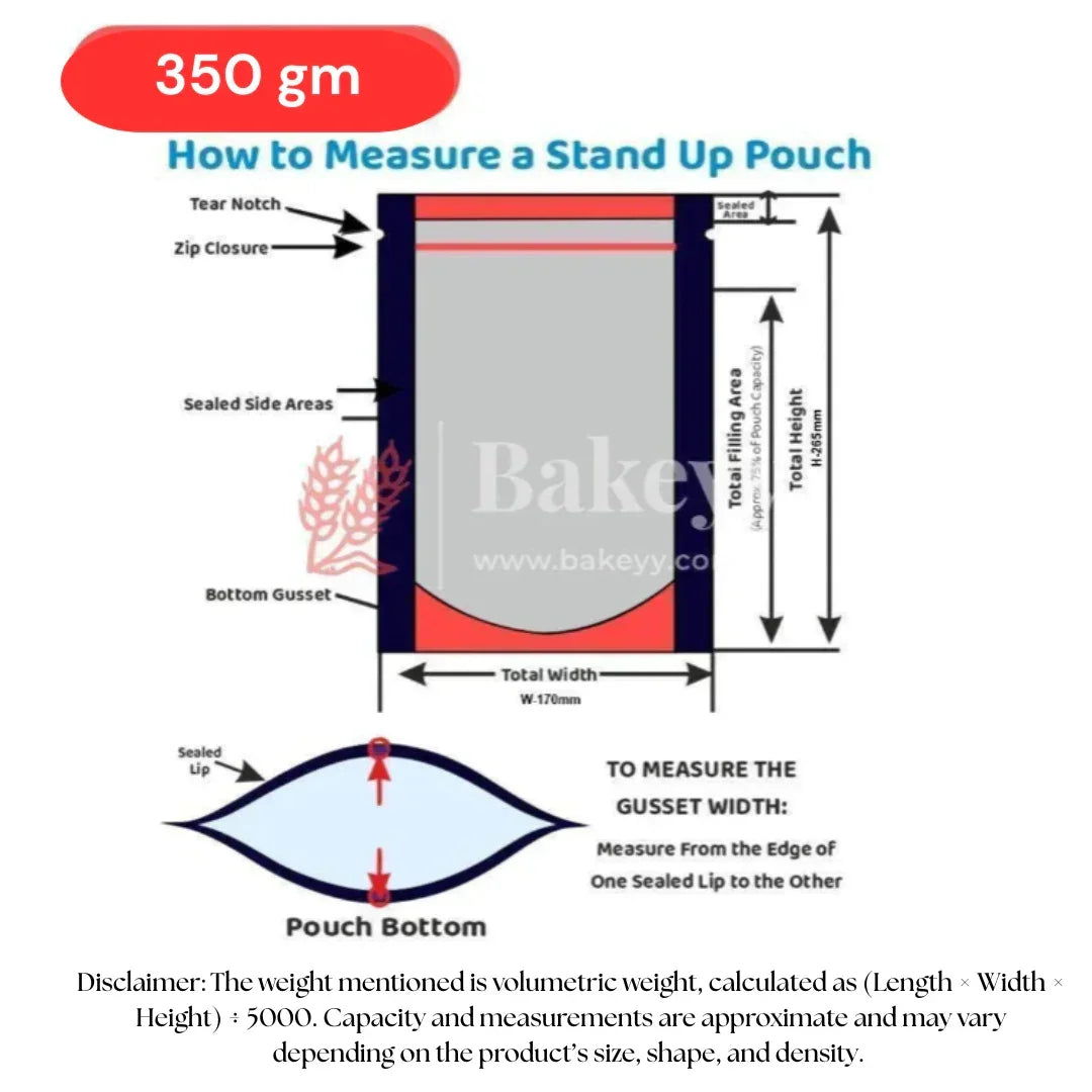 350g | 20x14Cm | Premium Stand-Up Kraft Pouch With Full Window | Resealable, Durable & Food-Safe Packaging | Pack Of 100