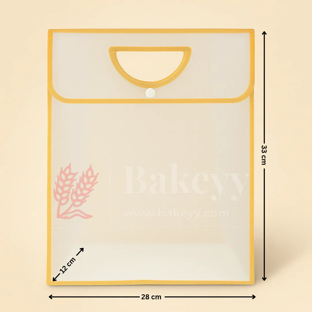 Transparent Gift Bag with Button Lock - Gold | Oval‑Cut Handle | Pack Of 12
