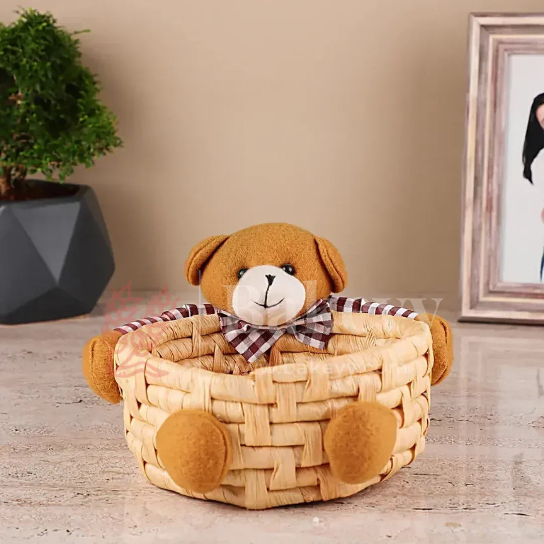 Cute Teddy Basket for Gifting, Hampers & Home Décor | Pack of 1 - Bakeyy.com - India - Cute Teddy Basket for Gifting, Hampers & Home Décor | Pack of 1 - Brown