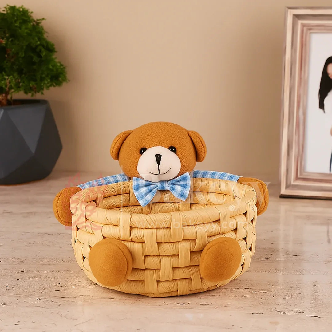Cute Teddy Basket for Gifting, Hampers & Home Décor | Pack of 1 - Bakeyy.com - India - Cute Teddy Basket for Gifting, Hampers & Home Décor | Pack of 1 - Light Blue