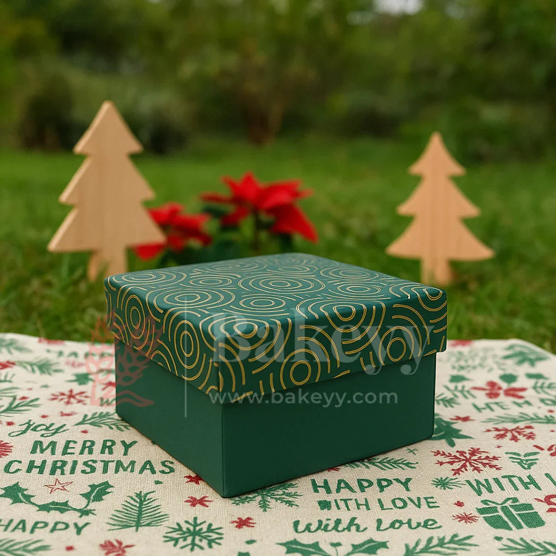 9x9x6 cm | Gold Printed Rigid Gift Box | Hamper Box | Pack of 1 - Bakeyy.com - India - 9x9x6 cm | Gold Printed Rigid Gift Box | Hamper Box | Pack of 1 - Green