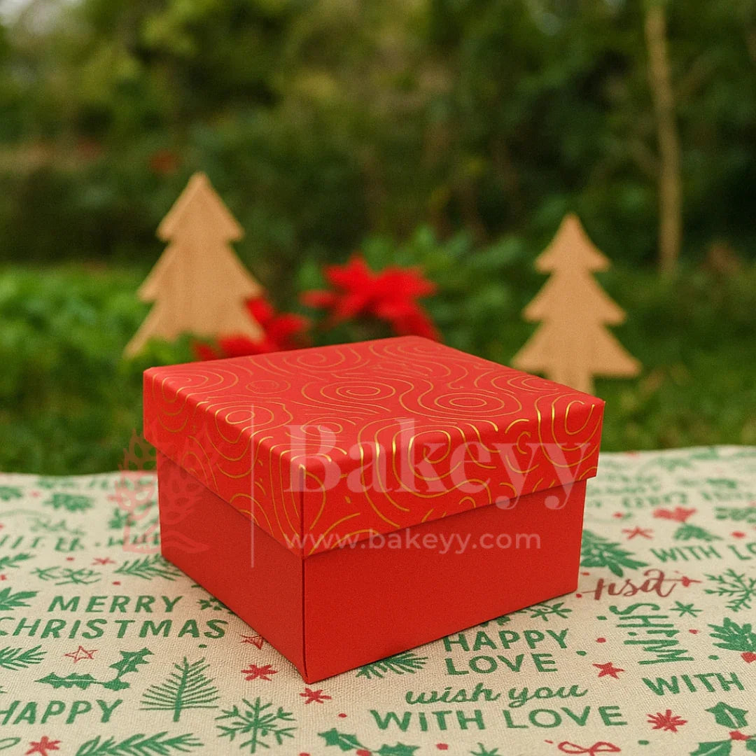 9x9x6 cm | Gold Printed Rigid Gift Box | Hamper Box | Pack of 1 - Bakeyy.com - India - 9x9x6 cm | Gold Printed Rigid Gift Box | Hamper Box | Pack of 1 - Red