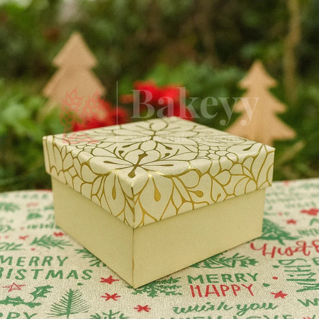9x9x6 cm | Gold Printed Rigid Gift Box | Hamper Box | Pack of 1 - Bakeyy.com - India - 9x9x6 cm | Gold Printed Rigid Gift Box | Hamper Box | Pack of 1 - Cream