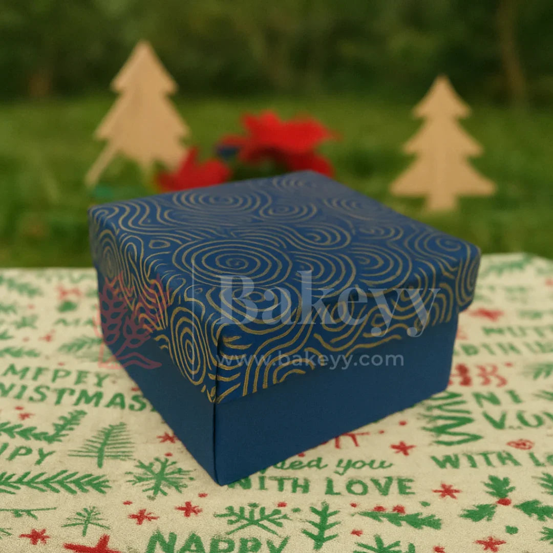 9x9x6 cm | Gold Printed Rigid Gift Box | Hamper Box | Pack of 1 - Bakeyy.com - India - 9x9x6 cm | Gold Printed Rigid Gift Box | Hamper Box | Pack of 1 - Navy Blue