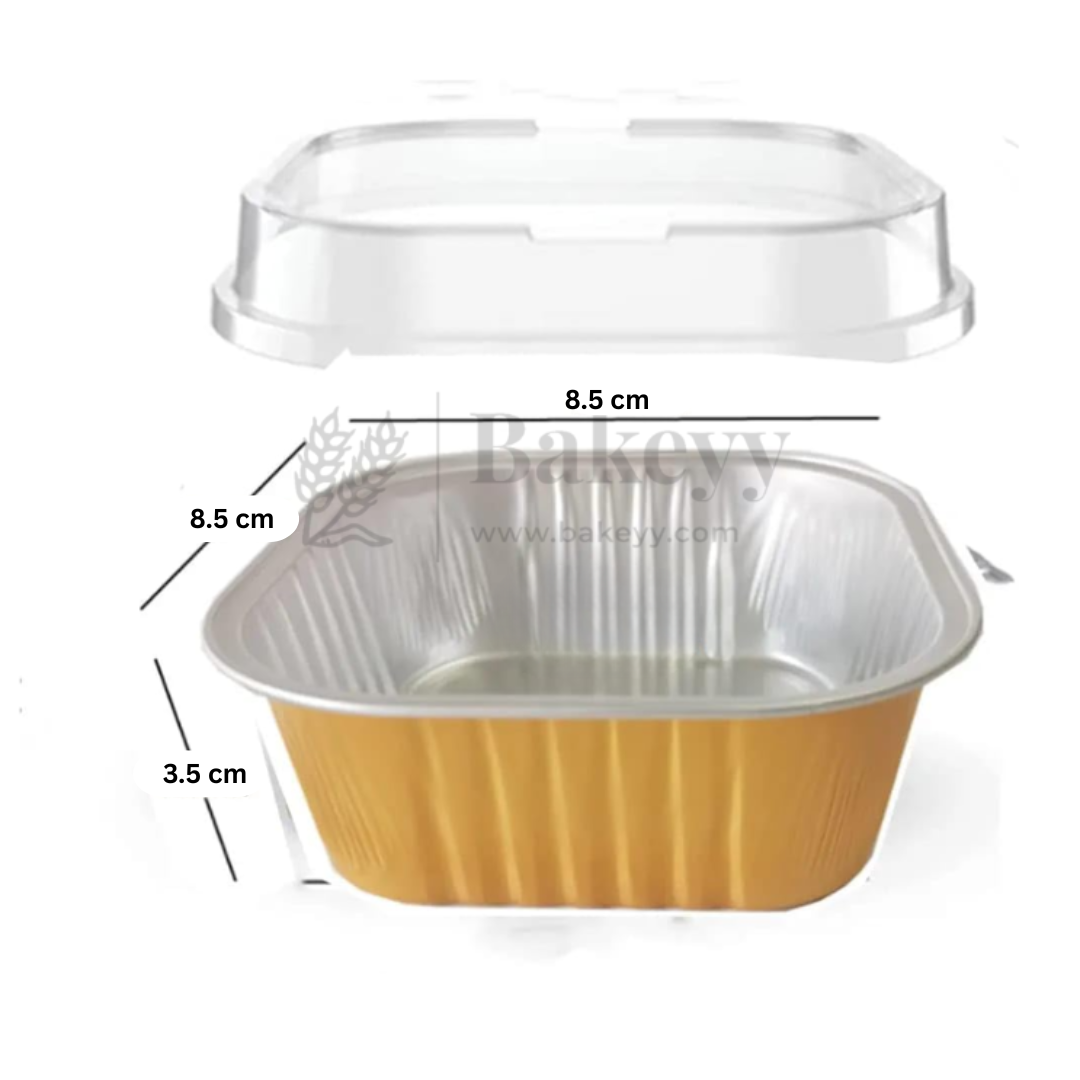100 ml | Aluminum Foil Baking Containers with Transparent Lid | Square Tins | Bake N Serve | Pack of 100