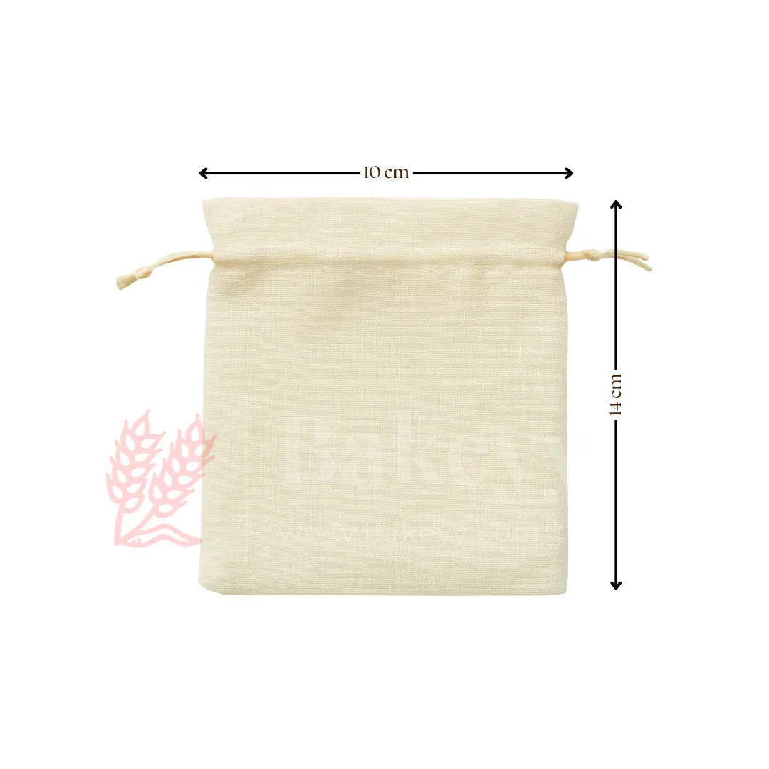 Foam Synthetic Jute Drawstring Gift Pouch with Golden Strings | Pack of 25