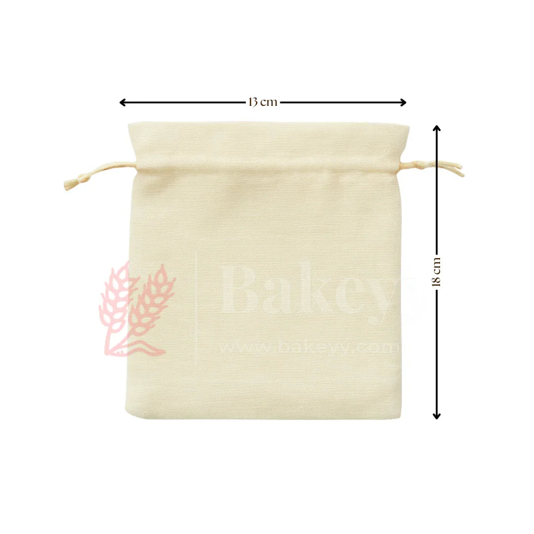 Foam Synthetic Jute Drawstring Gift Pouch with Golden Strings | Pack of 25