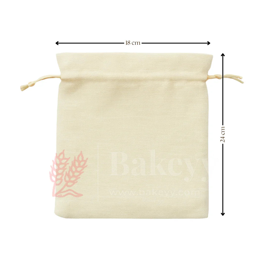 Foam Synthetic Jute Drawstring Gift Pouch with Golden Strings | Pack of 25