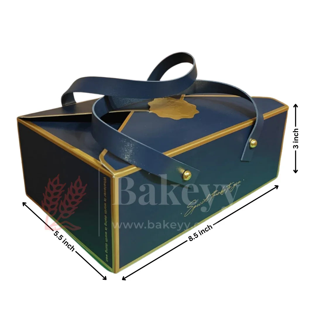 Luxury Navy Blue Foldable Gift Box with Leather Handles | Pack of 10