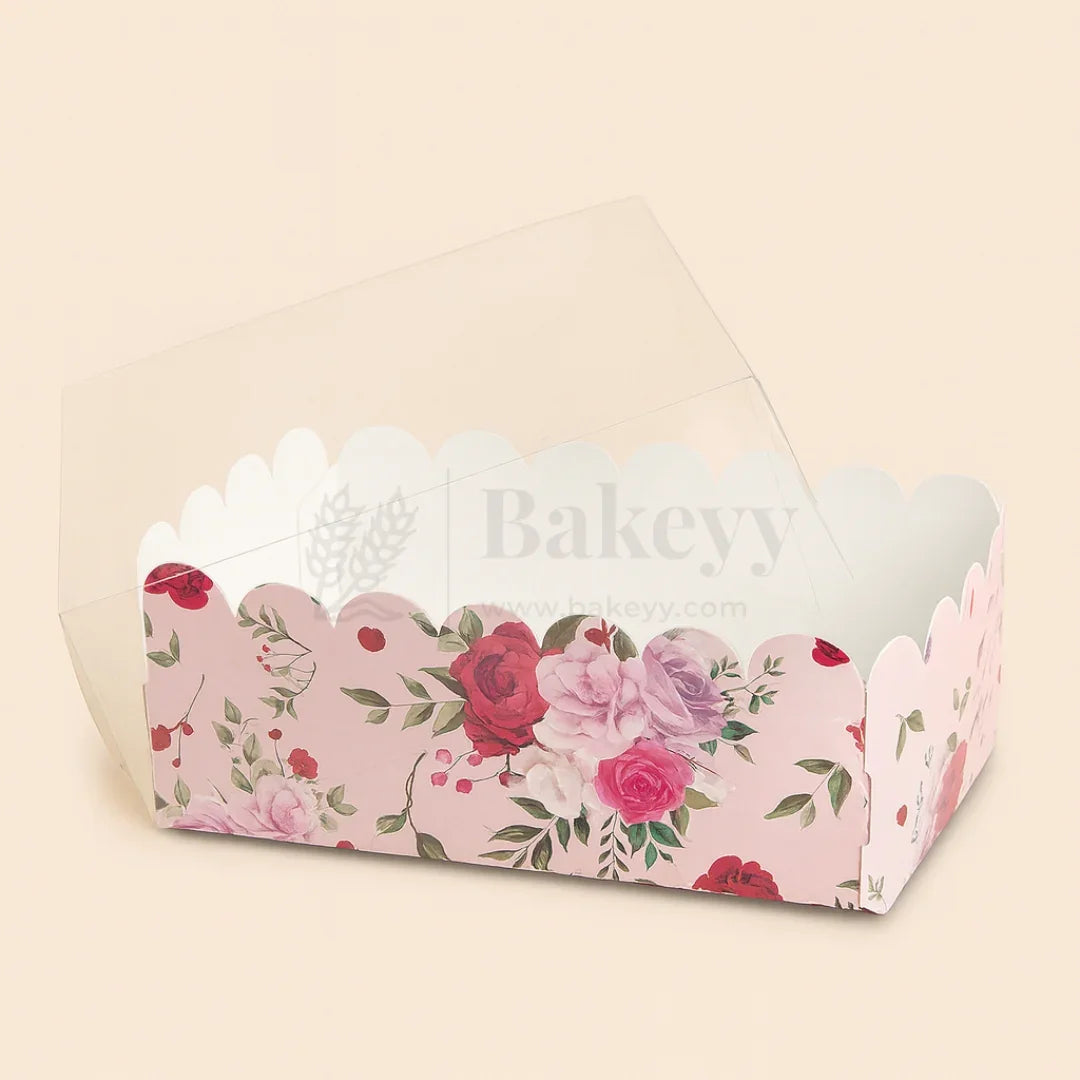 Pink Floral Print 2 Borwnie Box With Transparent Lid | Pack of 50 - Bakeyy.com - India - Pink Floral Print 2 Borwnie Box With Transparent Lid | Pack of 50 - Default Title