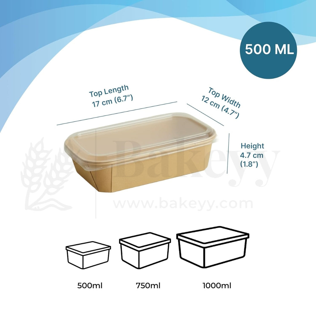 Disposable Rectangle Kraft Containers for Food With Lid | Pack of 50 | Useful for Brownie Bites, Salads and Meal Takeaway Box
