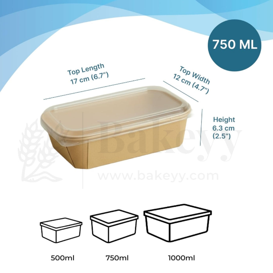 Disposable Rectangle Kraft Containers for Food With Lid | Pack of 50 | Useful for Brownie Bites, Salads and Meal Takeaway Box