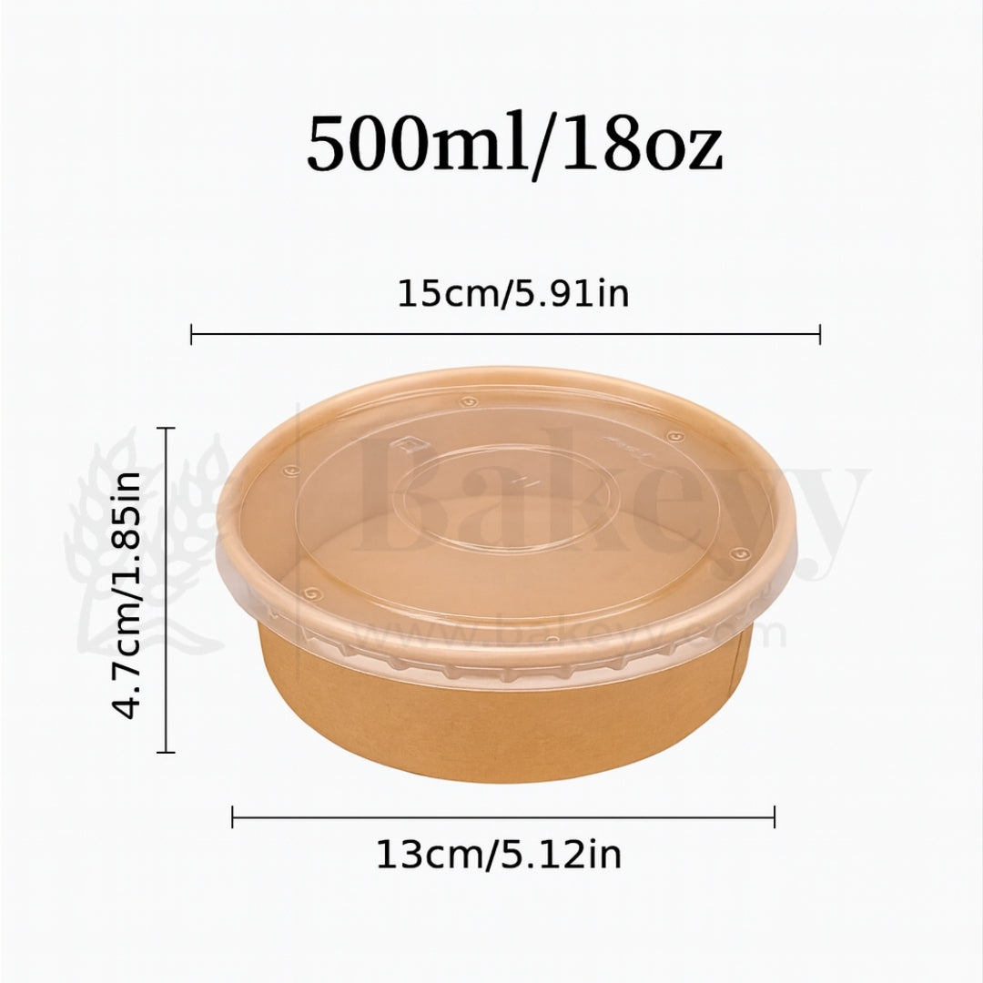 Disposable Round Kraft Containers for Food With Lid | Pack of 50 | Useful for Salads and Meal Takeaway Box