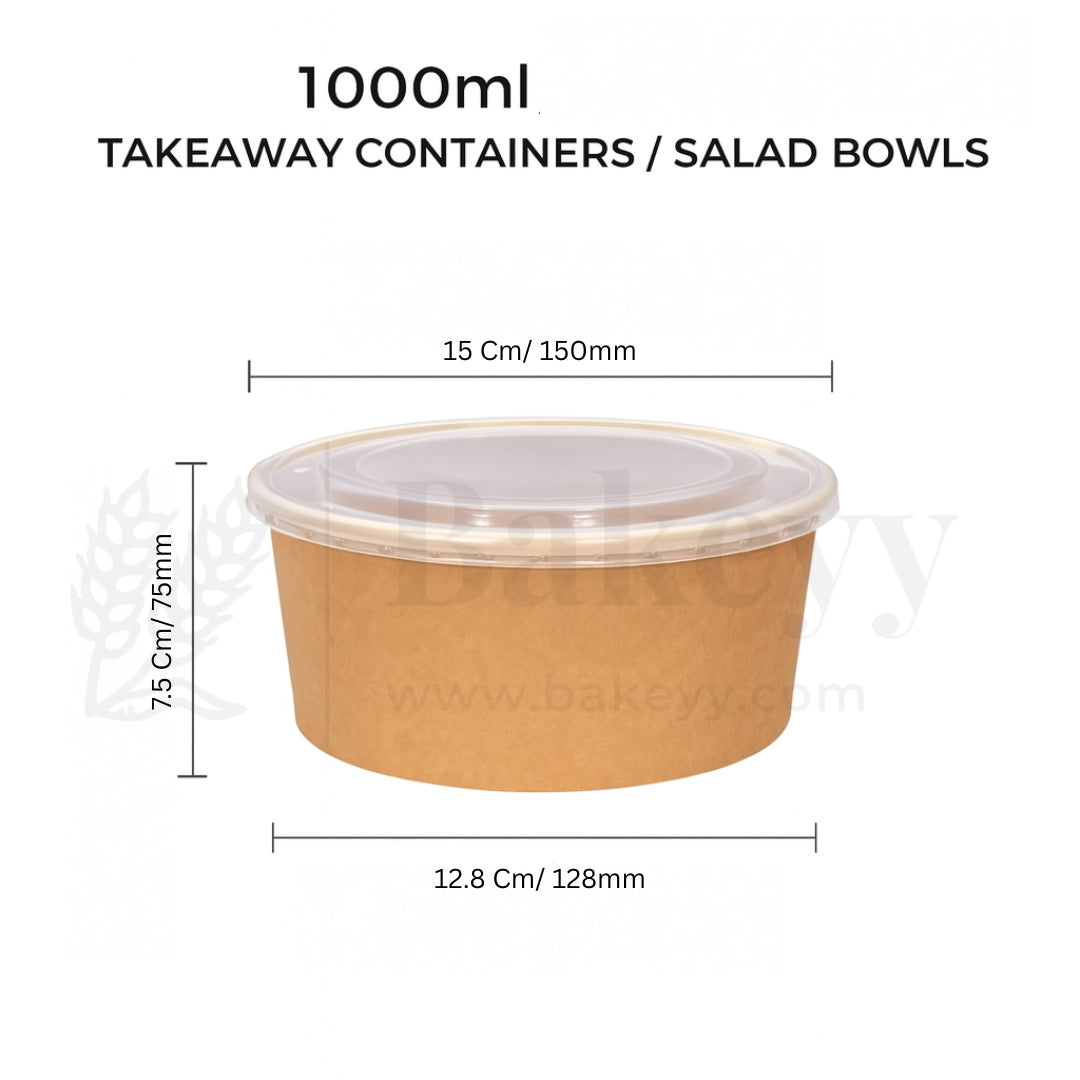 Disposable Round Kraft Containers for Food With Lid | Pack of 50 | Useful for Salads and Meal Takeaway Box