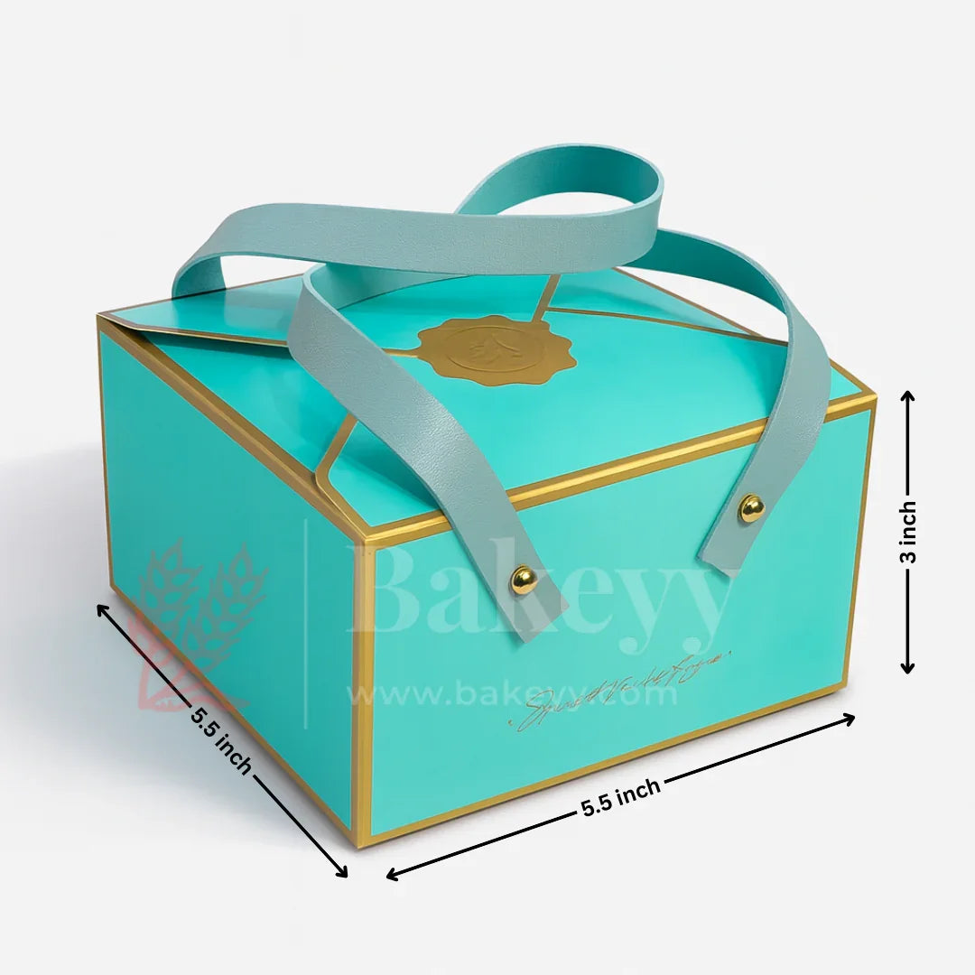 Pastel Blue Foldable Gift Box with Leather Handles | Pack of 10