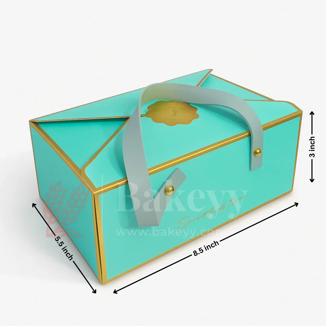 Pastel Blue Foldable Gift Box with Leather Handles | Pack of 10