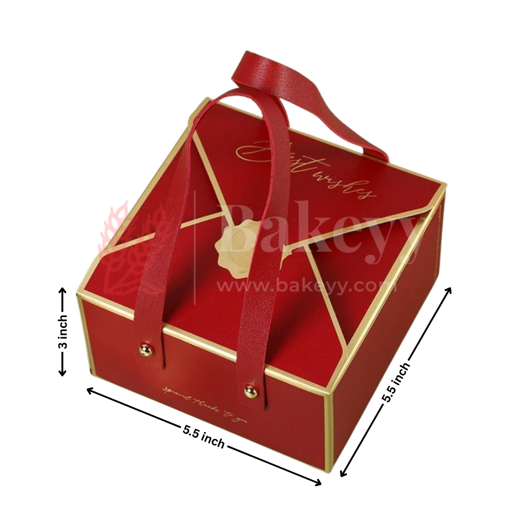 Luxury Red Foldable Gift Box with Leather Handles | Pack of 10