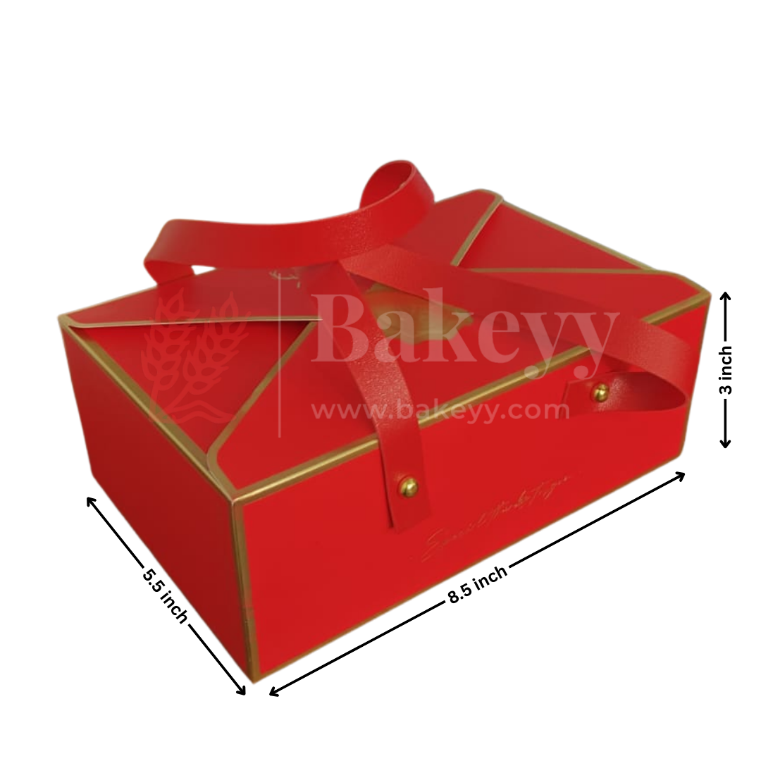 Luxury Red Foldable Gift Box with Leather Handles | Pack of 10