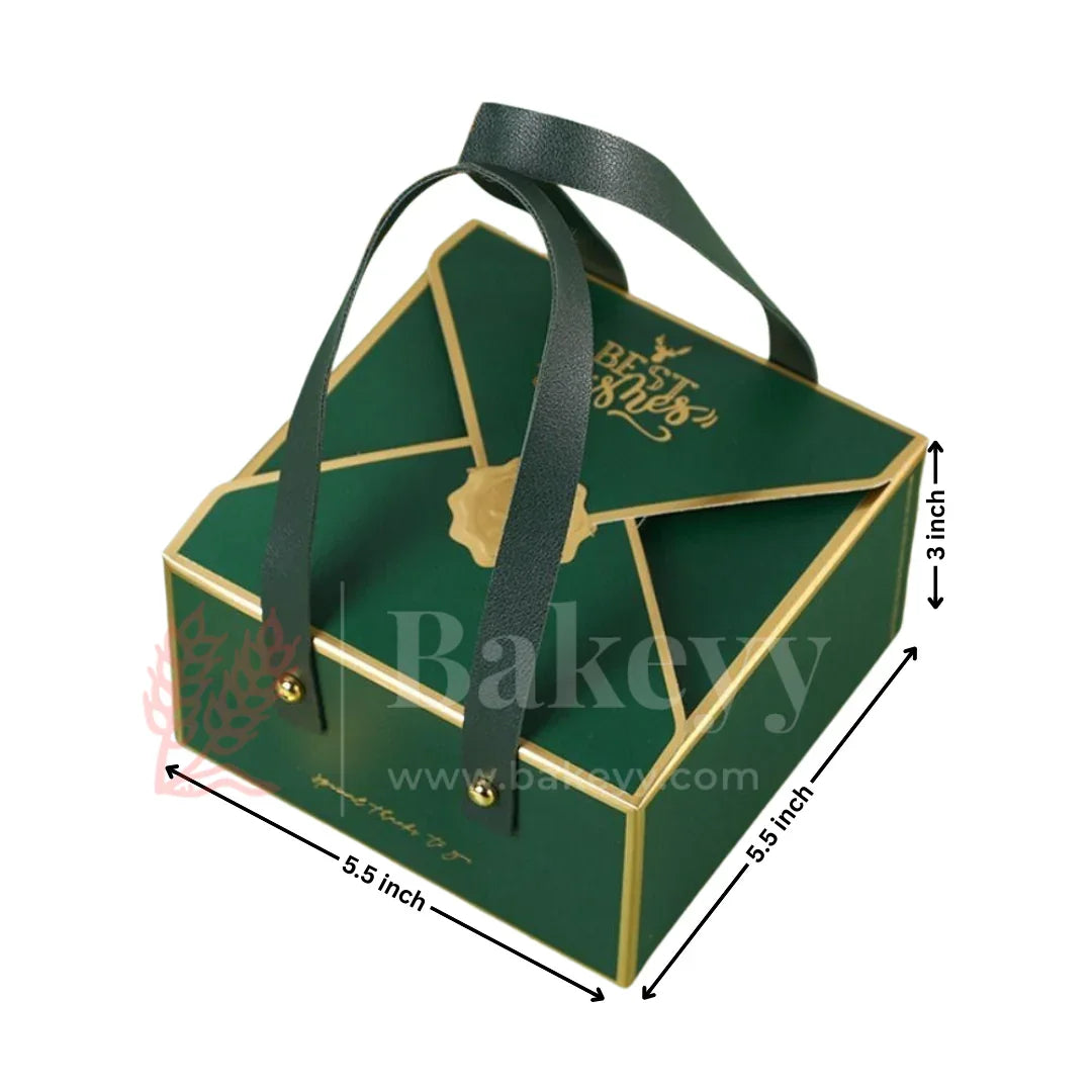 Luxury Dark Green Foldable Gift Box with Leather Handles | Pack of 10