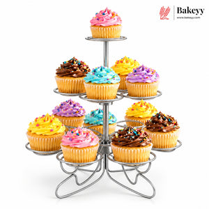 3-Tier Metal Cupcake Stand with Spiral Holders | 13-Piece Cupcake & Dessert Display Stand | Elegant Party & Bakery Stand | Pack of 1