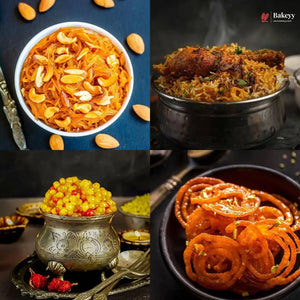 Collage of four images featuring Indian desserts and dishes.