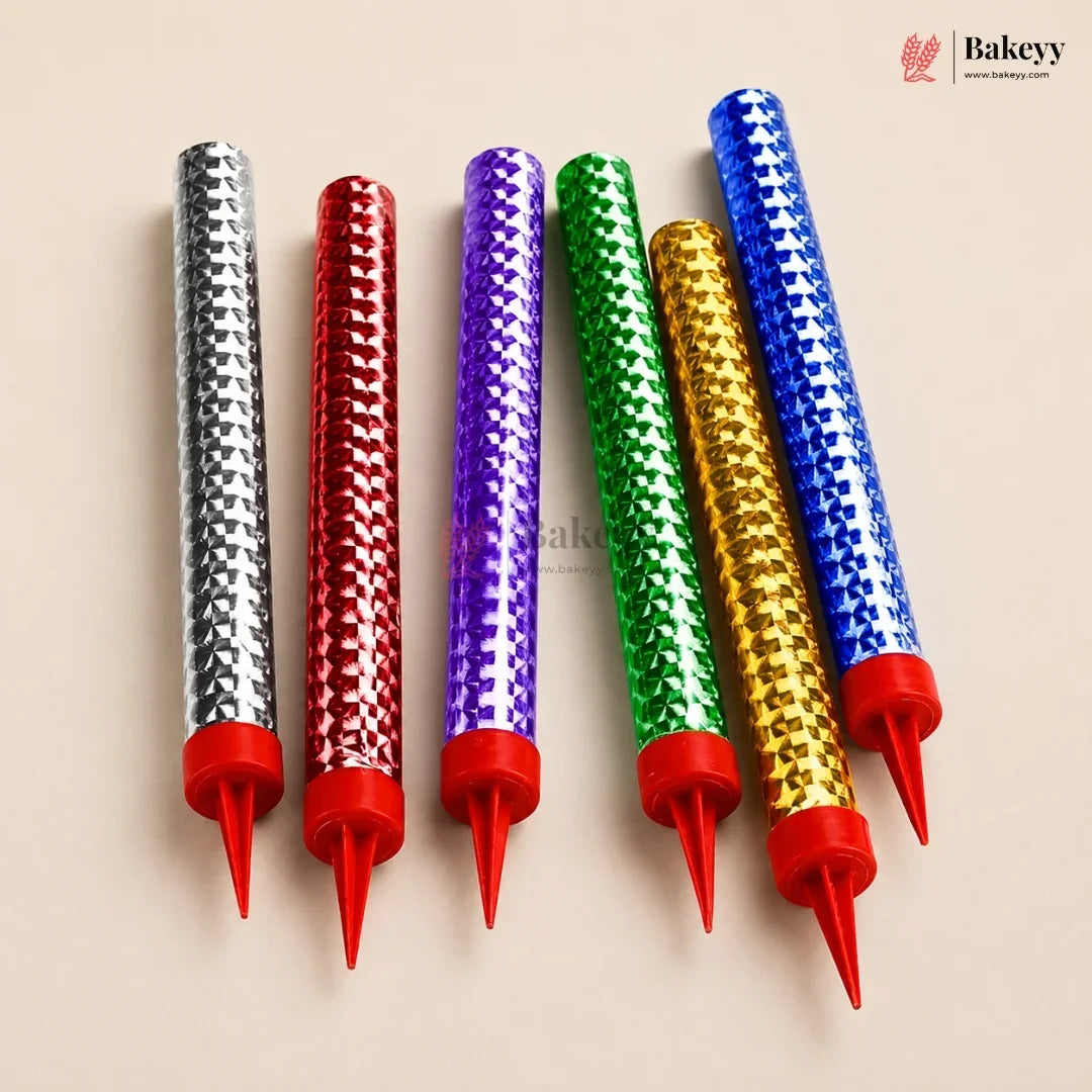 Set of colorful rolling pins with red tips on a beige background, featuring the Bakey brand.