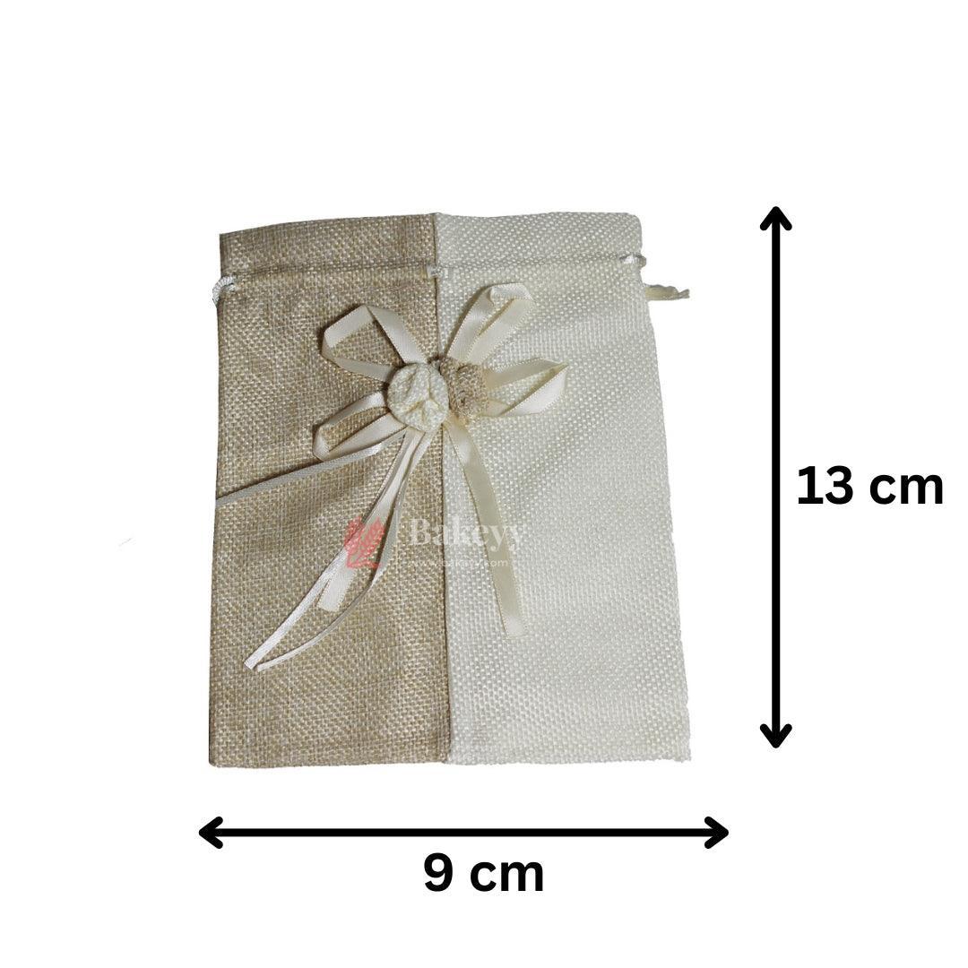 9x13cm| Beige & Cream Jute Potli Bag with Floral Accent | Traditional Potli Bag | Wedding Favor Bag | Jewelry Pouch | Floral Accent Gift Bag | Pack of 10 - Bakeyy.com - India - 9x13cm| Beige & Cream Jute Potli Bag with Floral Accent | Traditional Potli Bag | Wedding Favor Bag | Jewelry Pouch | Floral Accent Gift Bag | Pack of 10 - Default Title