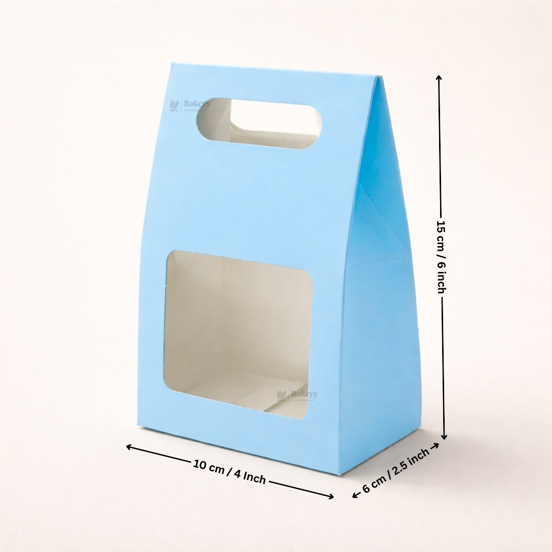 Blue Color | Handle Cookie Box with Window | Gable Style Paperboard Packaging Box | Pack of 25
