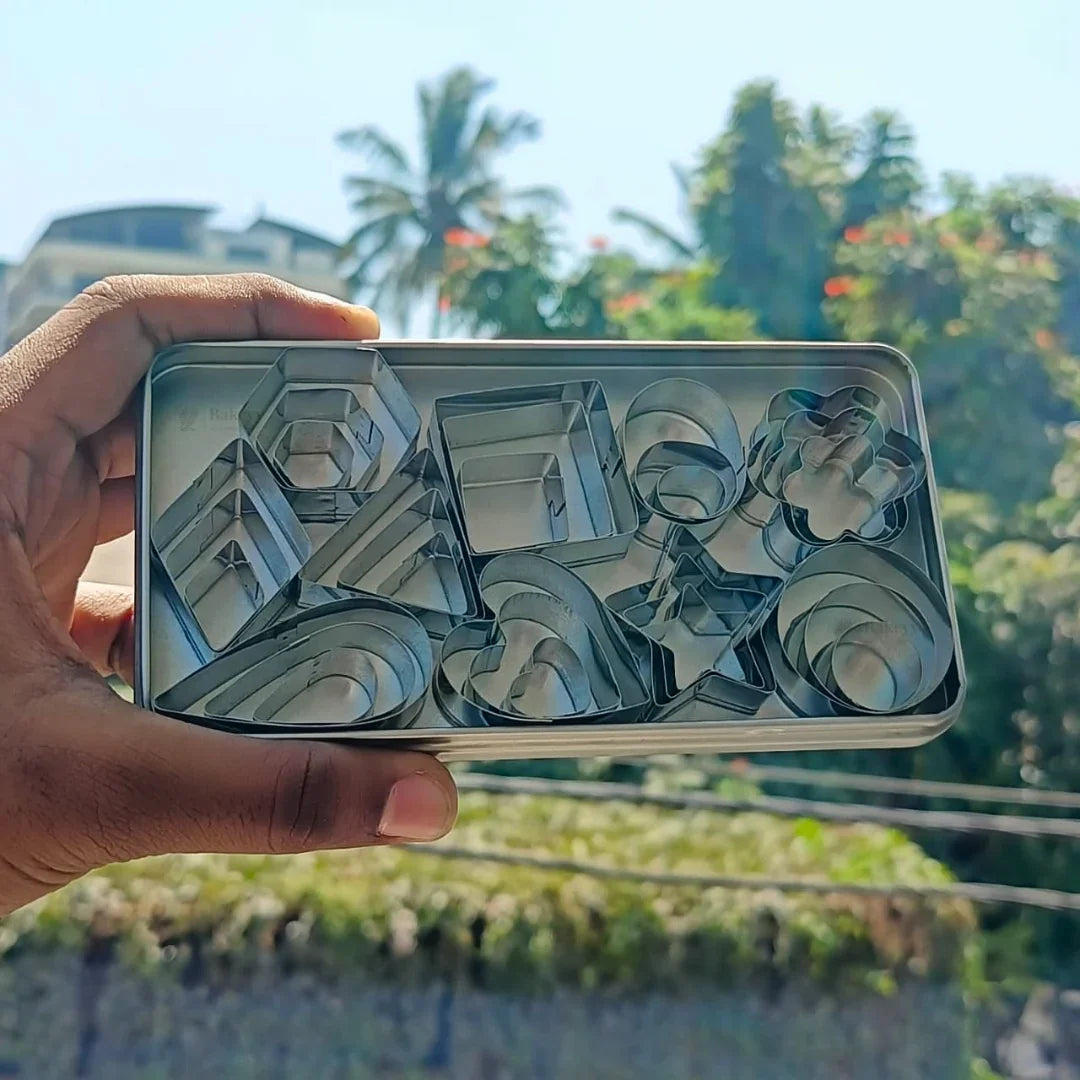 Cookie Cutter Set with Tin Storage Box | Multiple Shape with 3 Sizes Each Shape | Premium Metal Finish | Pack of 1
