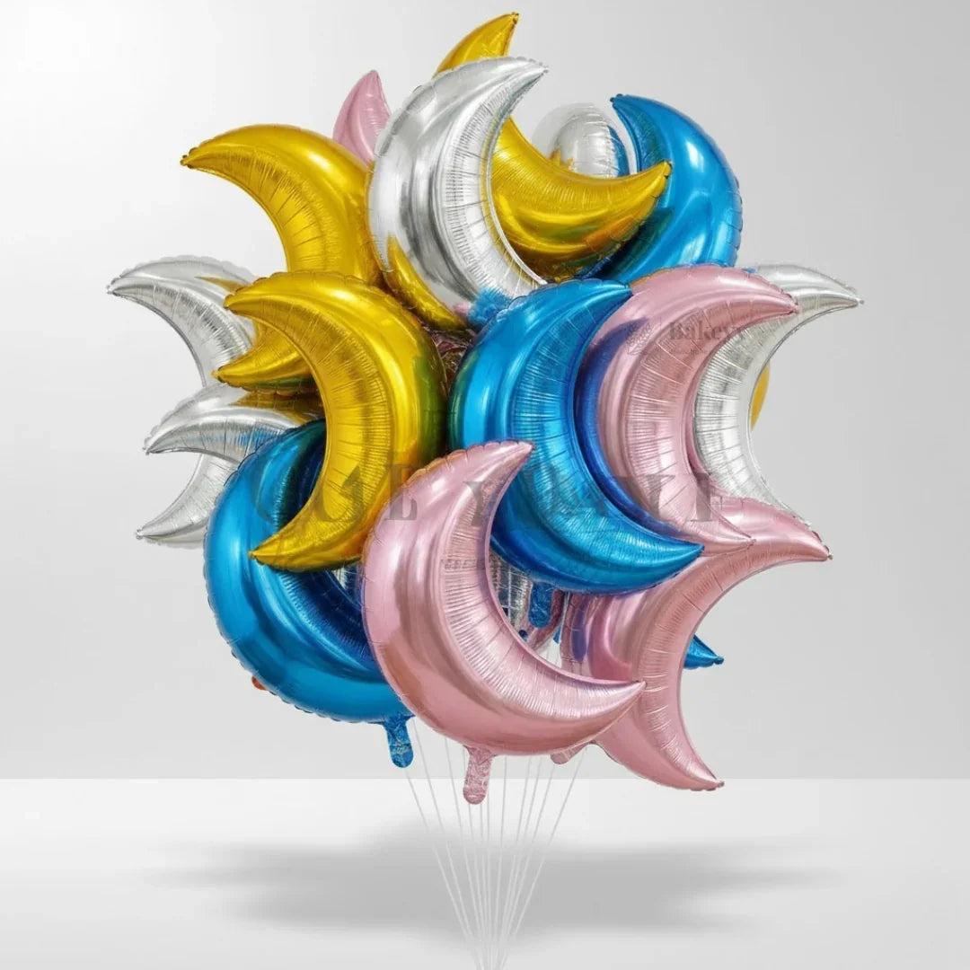 Crescent Moon Foil Balloons Set (Multicolor) – Metallic Helium Balloons for Birthday, Baby Shower & Party Decoration- Pack of 2