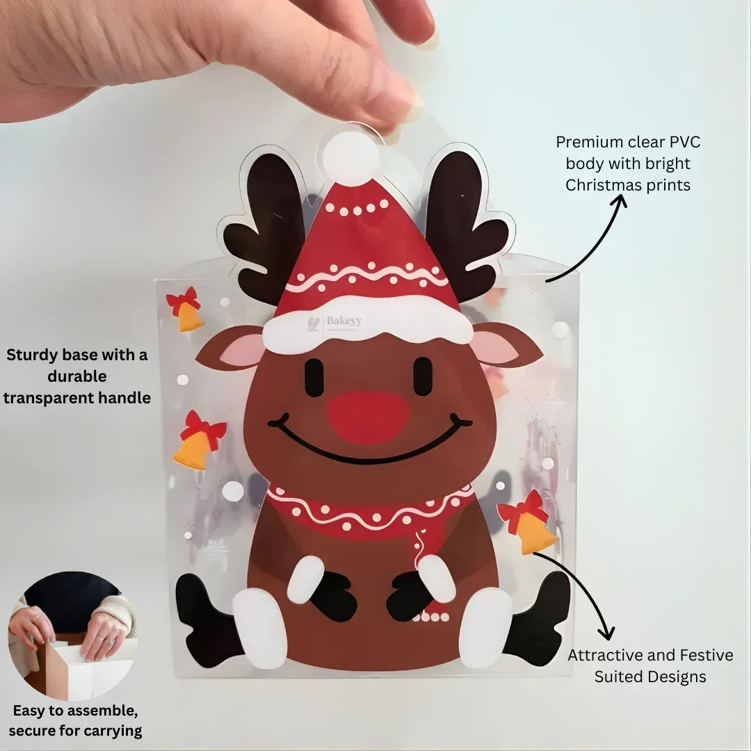 Christmas Goodie Box with Handle | Festive Treat & Gift Box | Pack of 10 - Bakeyy.com - India - Christmas Goodie Box with Handle | Festive Treat & Gift Box | Pack of 10 - Design 1 260.00