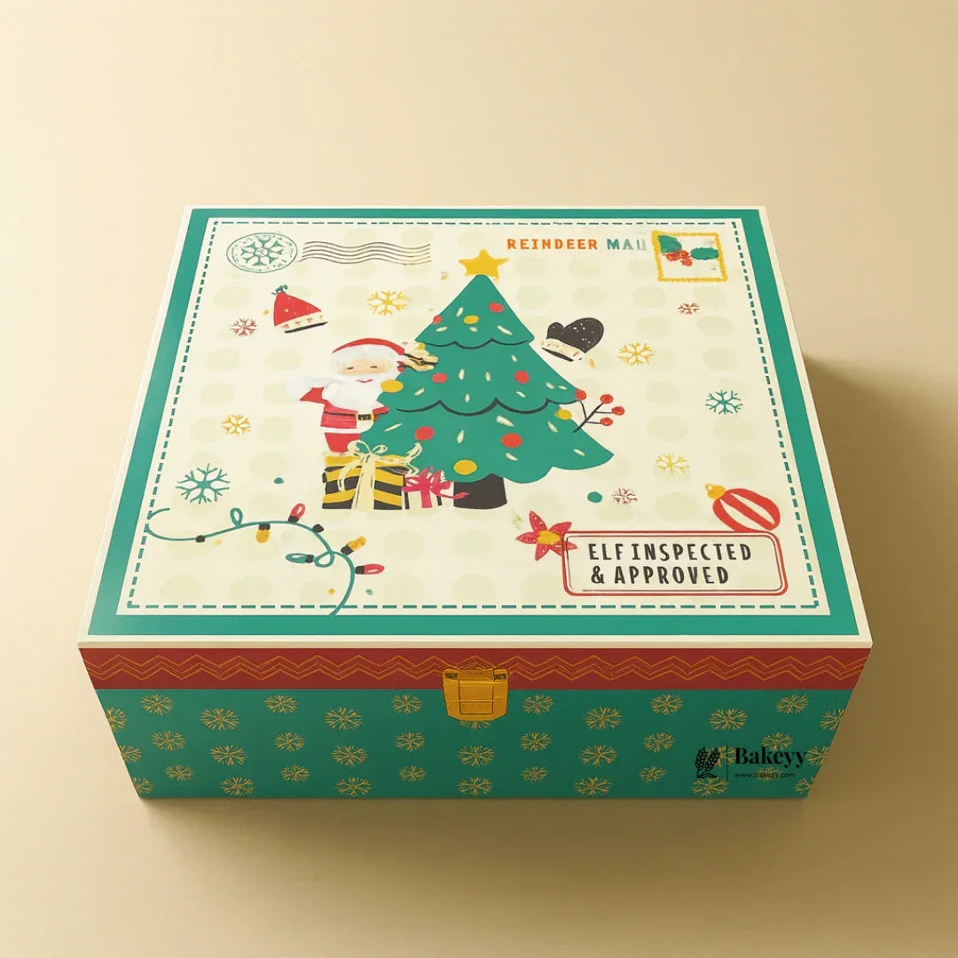 Christmas Luxury MDF Cardboard Hamper Box | Green | Gift Box | 1 Piece - Bakeyy.com - India - Christmas Luxury MDF Cardboard Hamper Box | Green | Gift Box | 1 Piece - Default Title 500.00
