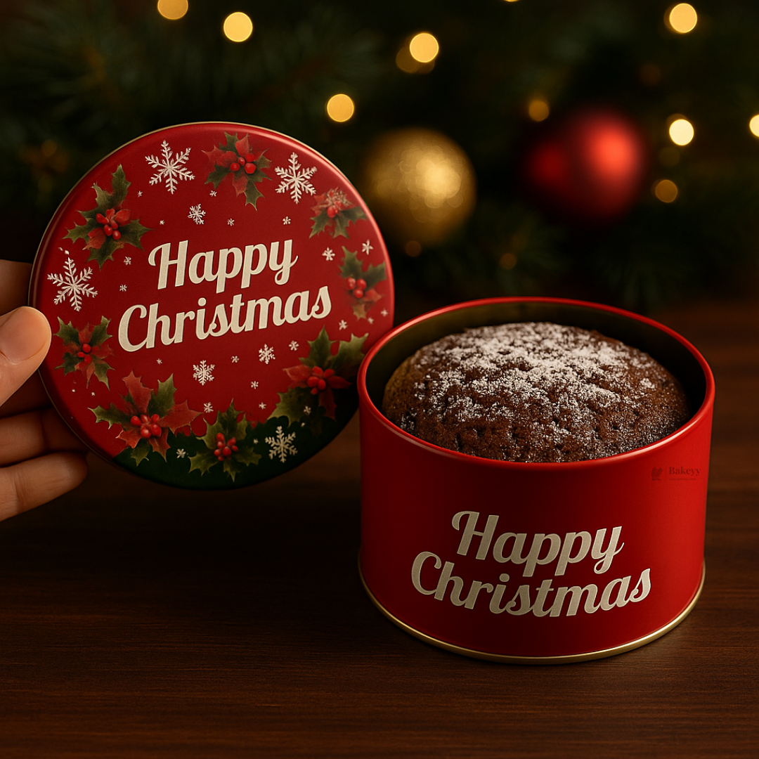 Happy Christmas Gift Plum Cake Tin Box | 250 g | Pack of 6
