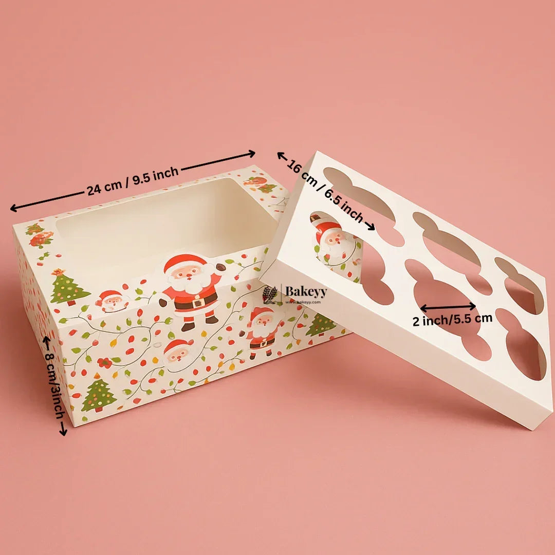 Christmas Cupcake Box with Window | White Festive Design | Festive Cupcake Box | Pack of 25 - Bakeyy.com - India - Christmas Cupcake Box with Window | White Festive Design | Festive Cupcake Box | Pack of 25 - 6 Cupcake / Without Handle 600.00