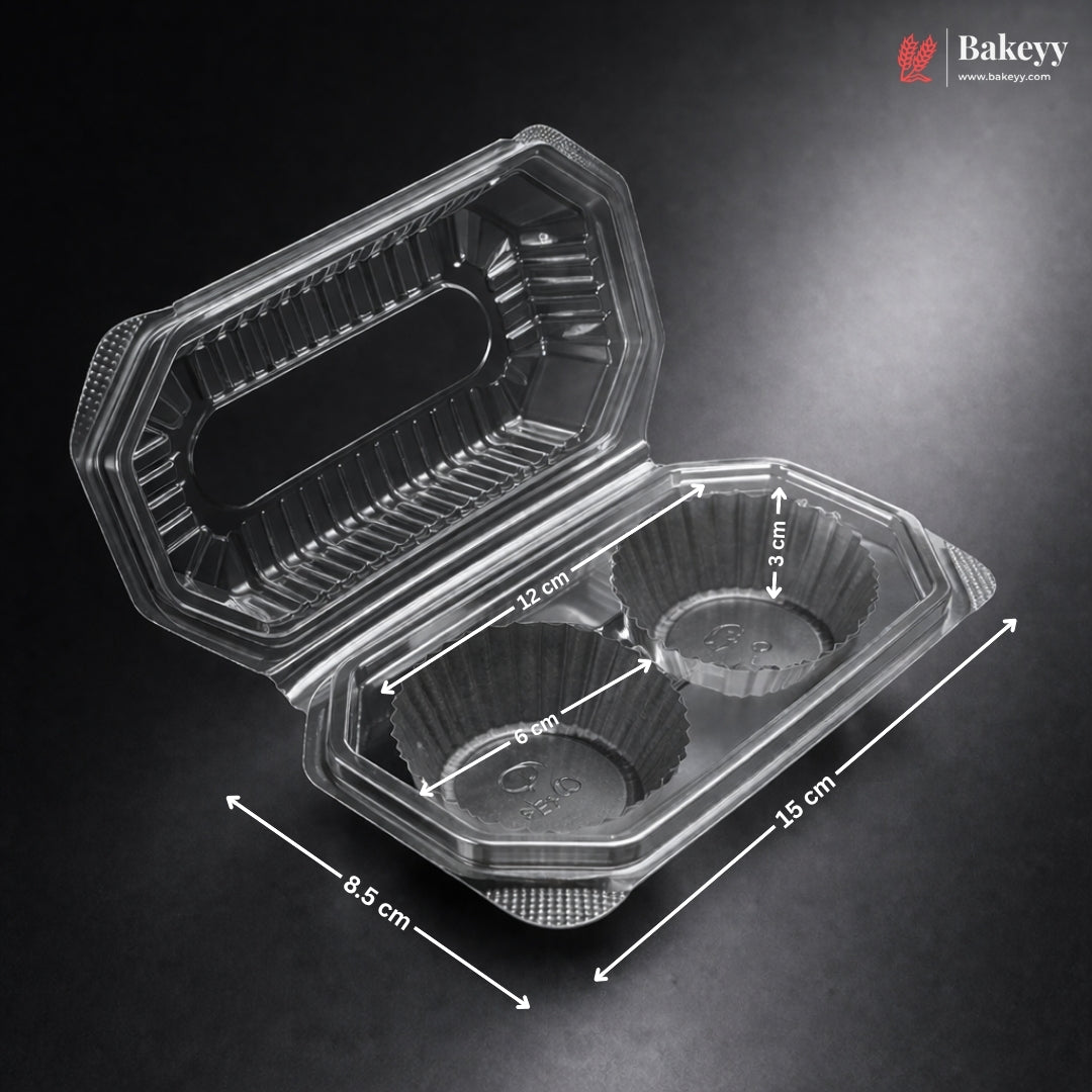 Clear Stackable Cavity Cupcake Boxes | Pack of 25 - Bakeyy.com - India - Clear Stackable Cavity Cupcake Boxes | Pack of 25 - 2 Cupcake | Pack of 25
