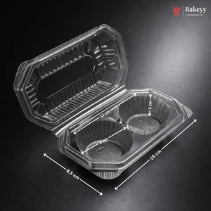 Clear Stackable Cavity Cupcake Boxes | Pack of 25 - Bakeyy.com - India - Clear Stackable Cavity Cupcake Boxes | Pack of 25 - 2 Cupcake | Pack of 25