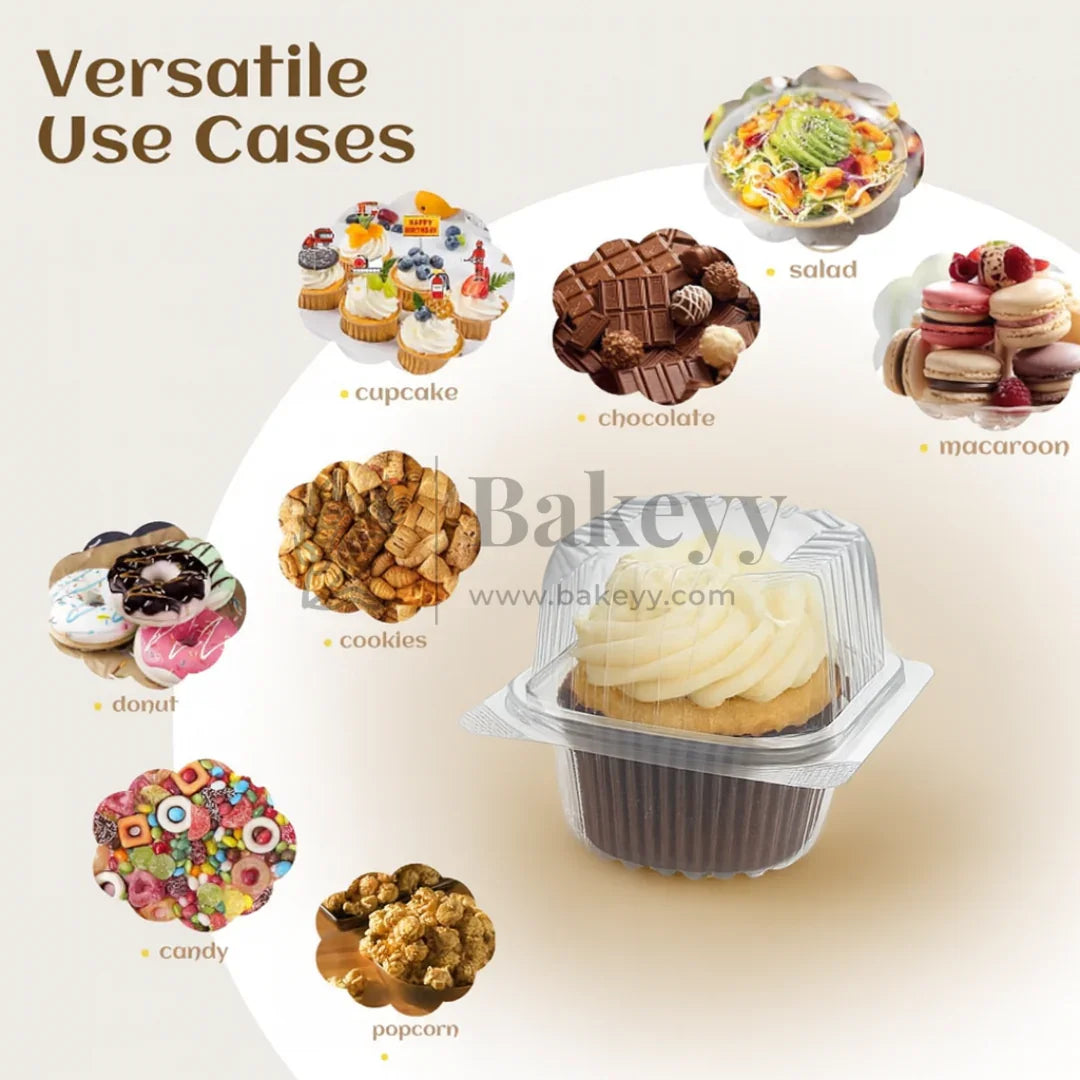 Clear Stackable One Cavity Cupcake Boxes | Pack of 50 - Bakeyy.com - India - Clear Stackable One Cavity Cupcake Boxes | Pack of 50 - Default Title