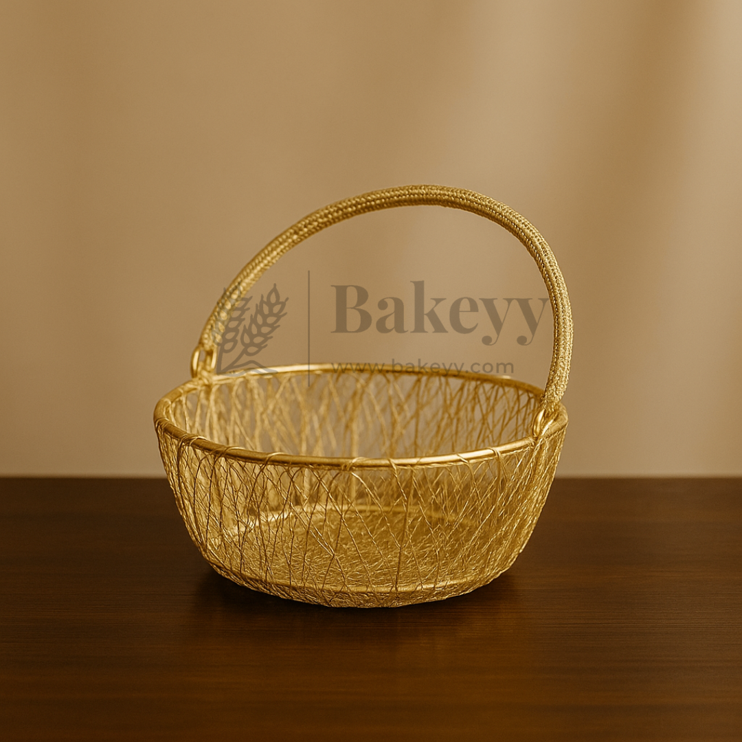 Round Decorative Gold Metal Hamper Basket For Gifting | Return Gifts | 1 Piece