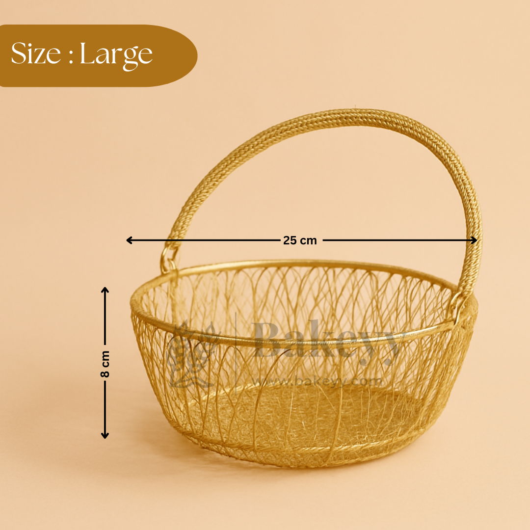 Round Decorative Gold Metal Hamper Basket For Gifting | Return Gifts | 1 Piece