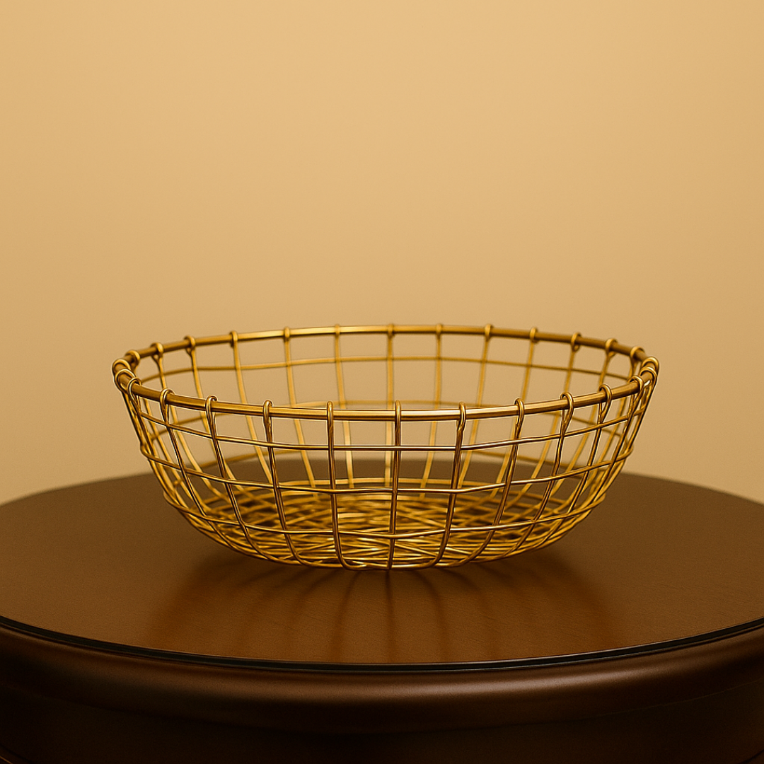 Golden Wire Basket | Elegant Metal Storage Bowl | Gifting and Decorative Purpose | 1 Piece