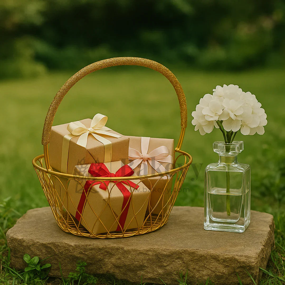 Oval Metal Hamper Basket | Gifting and Decorative Purpose | 1 Piece