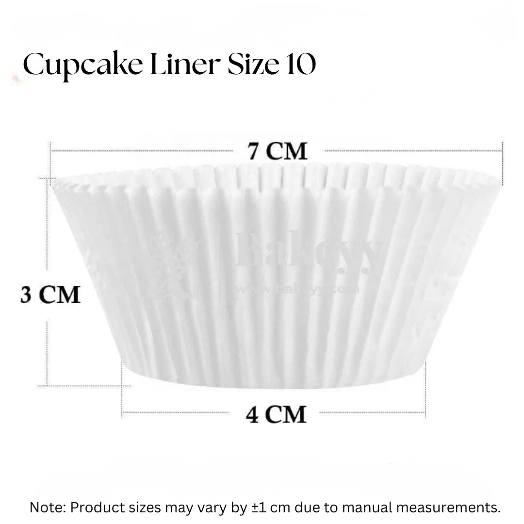 White cupcake liner size 10, 7cm top, 4cm base, 3cm height, wholesale baking supplies Bakeyy