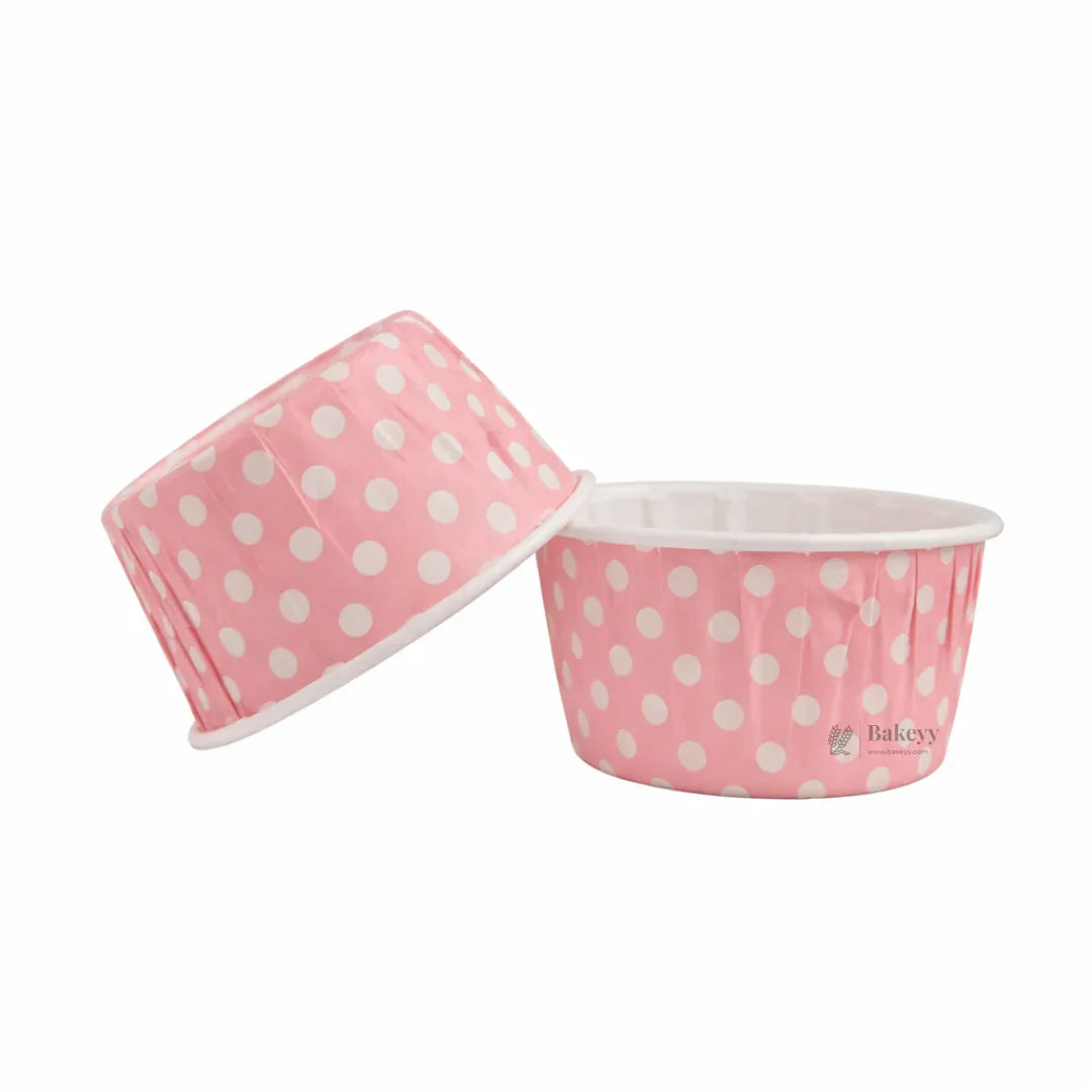 Pink polka dot cupcake muffin cups for baking, from Bakeyy wholesale supplies India
