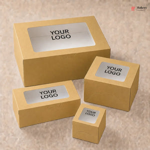 Set of cardboard boxes with 'YOUR LOGO' labels on a beige background