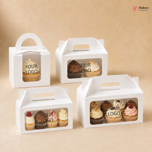 Custom Logo Print Cupcake Box | With Handle Cupcake Boxes | White Color | Pack of 250