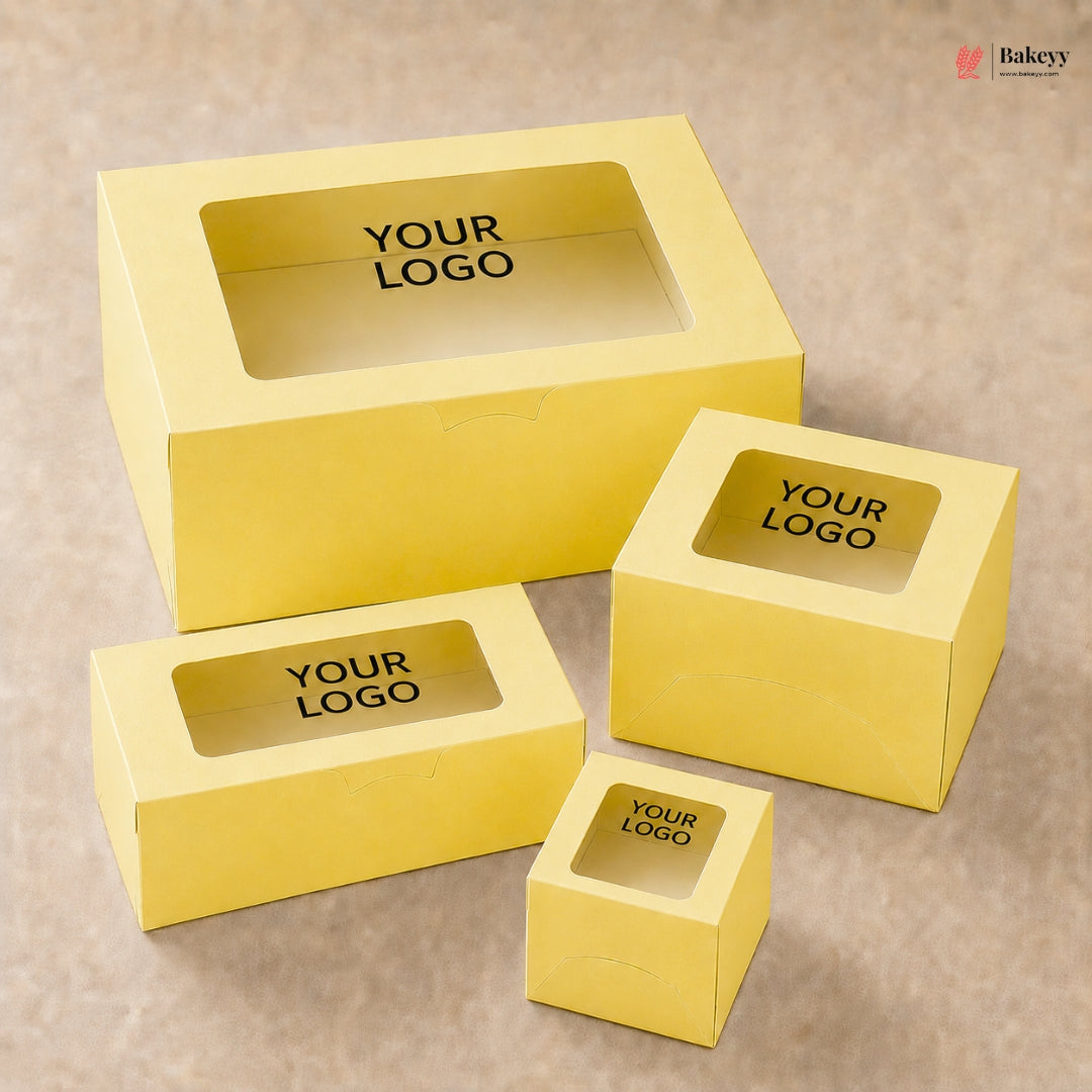 Custom Logo Print Cupcake Box | Without Handle Cupcake Boxes | Yellow Color | Pack of 250