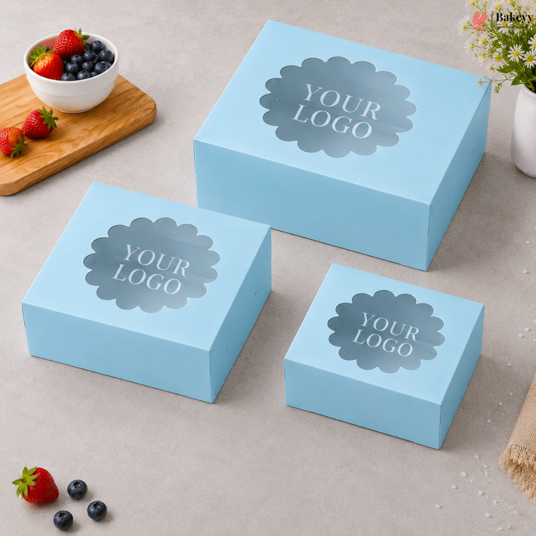 Three light blue boxes with 'YOUR LOGO' text on a neutral background
