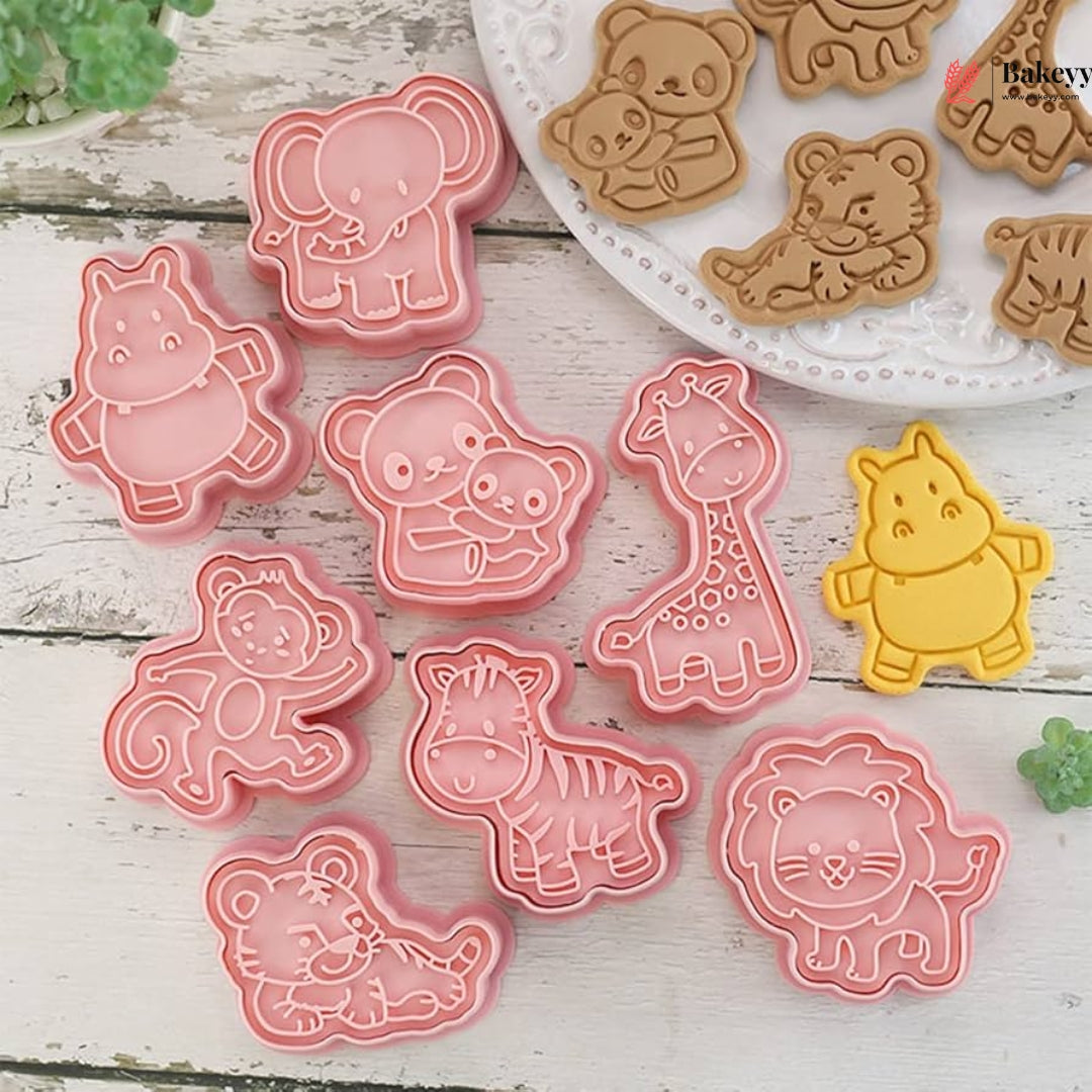 Cute Jungle Animal Theme Cookie Cutter & Embosser Set | 8 Piece | Pack of 1