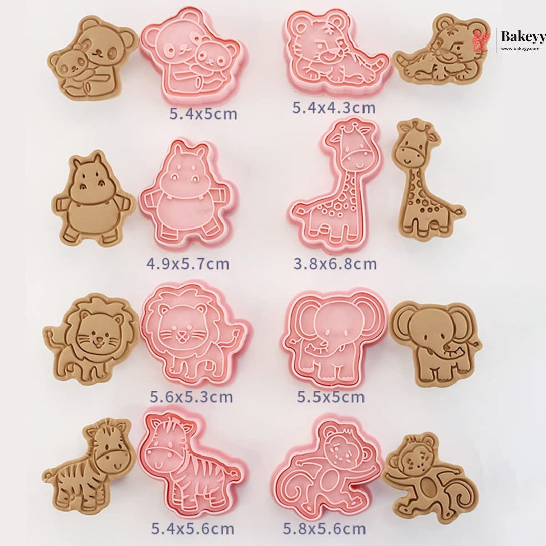 Cute Jungle Animal Theme Cookie Cutter & Embosser Set | 8 Piece | Pack of 1